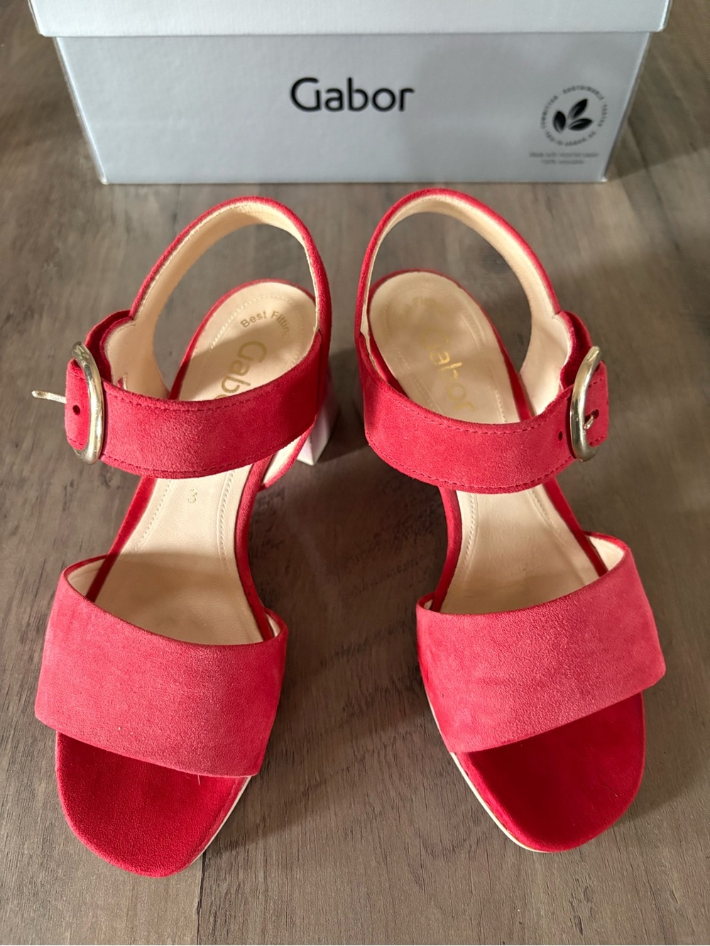 Gabor Red Suede Sandals with Block Heel